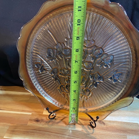 Marigold Jeanette Iris Herringbone Carnival Glass Cake Plate Serving Platter 12" - Picture 4 of 4